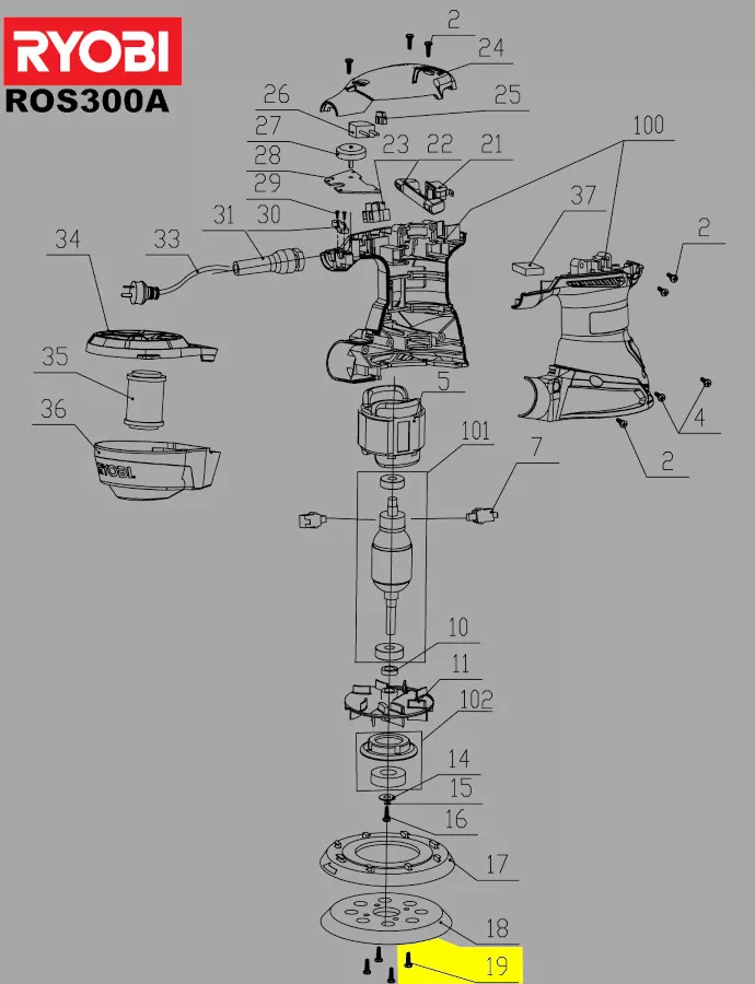 Vis fixation plateau ponçage réf. 5131030644 Ryobi
